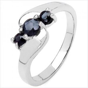 Womens White Gold Rhodium Over Sterling Silver Sapphire Size 8 Designer Ring
